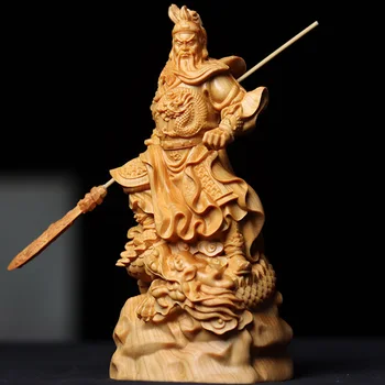 12 см Традиционные деревянные фигурки ручной работы периода Трех Королевств Коулун Гуань Гун Статуя домашнего декора