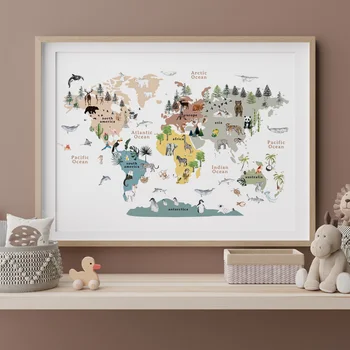 Животные Карта мира Цифры Алфавит Солнечная Система Погода Плакаты для обучения в Детском саду Принты Настенные Художественные Картины Декор Детской комнаты для малышей