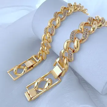 Женские модные украшения в стиле хип-хоп, покрытые 18-каратным золотом, повседневная одежда, Кубинские браслеты-цепочки на лето