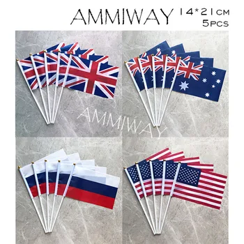 AMMEWAY 14x21cm 5шт Соединенное Королевство Великобритания Флаг Малой волны Австралия Русский Американский Соединенные Штаты Америки Ручной Флаг США