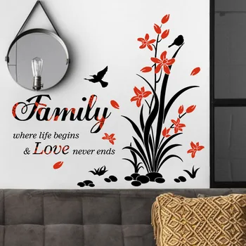 Семейная наклейка с цветами и птицами в современном стиле; Наклейка на стену в гостиной; Фоновое украшение для дивана; Настенная роспись; Домашний декор; Самоклеящиеся обои