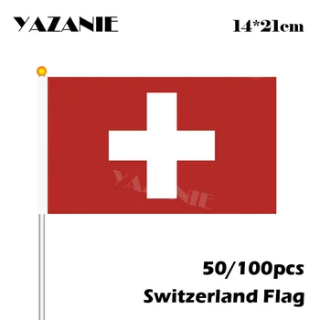 ЯЗАНИ 14 *21 см 50/100 шт Развевающийся флаг Швейцарии Небольшого размера, изготовленный на заказ национальный флаг, фанаты спортивных мероприятий # 8, маленький баннер с шестами