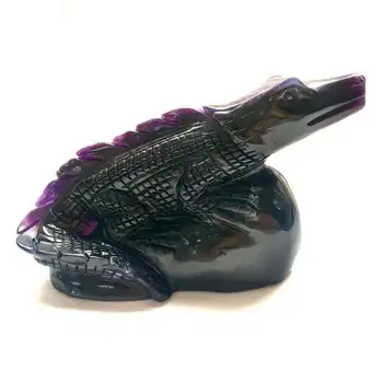 Оптовая продажа с фабрики Кристалл Драгоценный камень Высококачественный кварц ручной работы Флюоритовый крокодил для подарка или украшения YHM