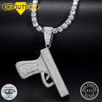 Модный Кулон-пистолет из стерлингового Серебра 925 пробы с муассанитом, Индивидуальное Крутое Ожерелье с подвеской в стиле Рэп-Тренд, Ювелирные Изделия в стиле хип-хоп со льдом