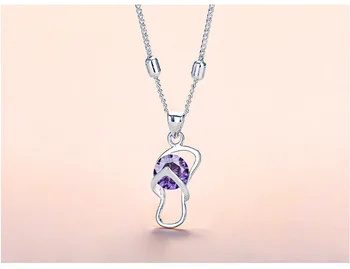 Тапочки, ожерелье с фиолетовым цирконием, подвеска, Женские девушки, студенческие украшения с крестом-цепочкой