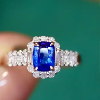 Кольцо с синим Сапфиром LR2023 1,21 карата Настоящий Чистый 18-Каратный Натуральный Необработанный Королевский Синий Сапфир Драгоценный Камень Бриллианты Камень Женское Кольцо