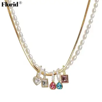 Квадратное цветное ожерелье с кулоном, 6 видов разноцветных украшений для шеи с драгоценными камнями, универсальная цепочка для ключиц для женщин