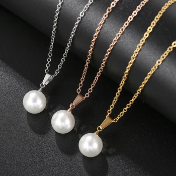 Новое модное круглое Жемчужное ожерелье с подвеской для женщин, Колье-цепочка из нержавеющей стали, ювелирные изделия