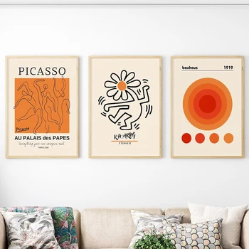 Современная галерея Стена Пикассо Баухауз Оранжевая Выставочная стена Холст Живопись Плакаты Картины для домашнего декора гостиной