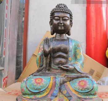 2518 Тибетский буддизм 100% Чистая бронзовая перегородчатая статуя Будды СакьямуниТатхагата