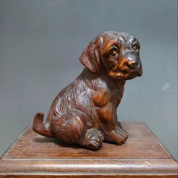 Резная статуэтка собаки из самшита, украшение для дома, аксессуары для гостиной, миниатюрные украшения, поделки