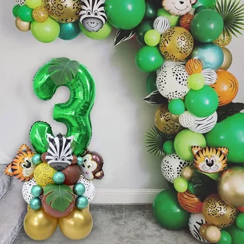 1-9 Набор воздушных шаров с номерами животных для сафари в джунглях для детей 1, 2, 3 лет, украшение для дня рождения, Лесные принадлежности для вечеринок, детский душ