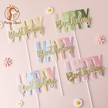 Новые поступления Розово-Голубая бумага, Топпер для торта с Днем Рождения, детские сувениры, Детские подарки, украшение торта, принадлежности для вечеринок