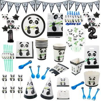 Тематическая вечеринка с изображением мультяшной панды, баннер с Днем рождения, салфетка, воздушные шары с пандой, топперы для торта, подарочные пакеты, детский душ для дома