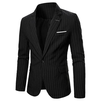 Модный новый мужской повседневный блейзер, бутик, деловой однобортный костюм в черную полоску, пиджак, свадебные блейзеры, пальто для выпускного вечера