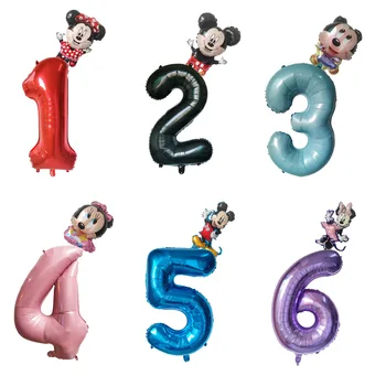Тема воздушного шара с Микки Маусом Disney, детский торт на 1-й день рождения, набор воздушных шаров с номером Минни Микки, декор для вечеринки по случаю дня рождения