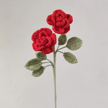 Вязание 2 головок Розы Ручной вязки, искусственный цветок, Сделай САМ, Вяжи Цветок для домашнего стола, Креативный фестиваль, Укрась для подруги