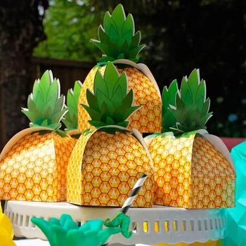 5шт коробок конфет в форме ананаса Летние Гавайские подарки Упаковка Бумажная коробка для Гавайского пляжа Свадьба День Рождения Украшение вечеринки