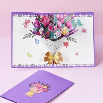 Цветочная 3D открытка ручной работы Всплывающие цветочные открытки Цветочные Поздравительные открытки 3D открытка на День благодарения, День рождения, Рождество, День матери, Открытка
