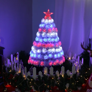 Искусственная рождественская елка высотой 3 фута с предварительно подсвеченной Дугласовой елью с реалистичными ветвями, 90 многоцветными светодиодными лампочками, волоконной оптикой