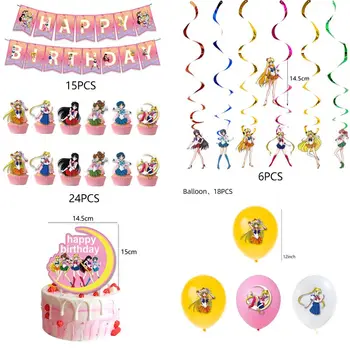 Тематический набор для вечеринки в честь дня рождения в стиле девушки-Луны, Баннеры для душа ребенка, Воздушные шары, Одноразовая посуда, украшения для ребенка