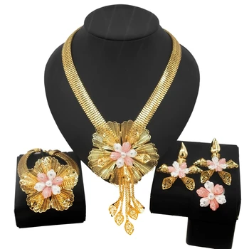 Yulaili Dubai Gold Дизайнерский Комплект ювелирных изделий с золотым цветочным покрытием Для женщин, Аксессуары, Свадебная мода, Бусины Оптом