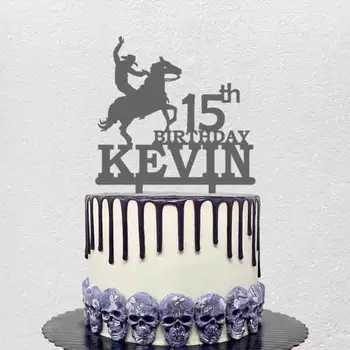 Персонализированный топпер для торта для верховой езды Пользовательское имя Возраст Силуэт ковбоя верхом на лошади Для украшения торта на День рождения