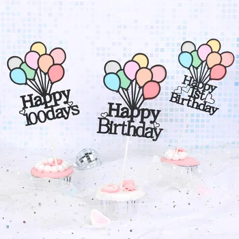 1-й Топпер для кексов с Днем рождения, 100 дней, цветной воздушный шар, топпер для торта для детского дня рождения, украшения для торта, детский душ