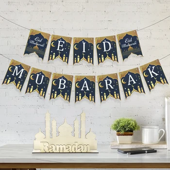 Бумажный баннер Ид Мубарак Рамадан Украшение 2023 Для дома Ид Аль-Фитр Флаг Исламский Мусульманский фестиваль Вечерние Принадлежности