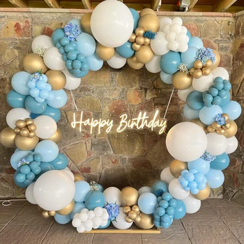 Синий комплект для арки с Гирляндой из воздушных шаров с Днем Рождения, Декор для свадебной вечеринки, Принадлежности для детского душа, Декор из латексных воздушных шаров