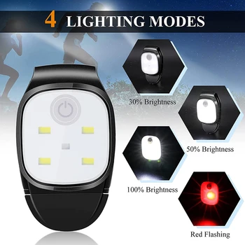 Светодиодная подсветка с зажимом, 4 режима освещения, USB Перезаряжаемая подсветка с зажимом, Сигнальная лампа безопасности для пробежек, ночных прогулок, рыбалки, пеших прогулок