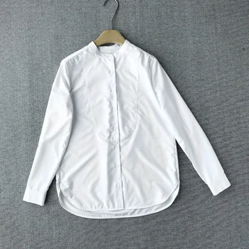 2023 Темпераментная рубашка с воротником-стойкой, свободная версия, Белые рубашки средней длины Для женщин