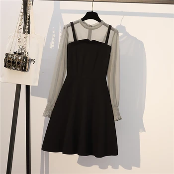 2023 Весеннее Новое женское платье, повседневные Корейские элегантные Черные облегающие вечерние платья в стиле пэчворк, Сексуальные Офисные Женские платья