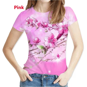 Летняя женская модная футболка, повседневные топы с круглым вырезом и короткими рукавами, женские блузки с цветочным принтом, свободные футболки