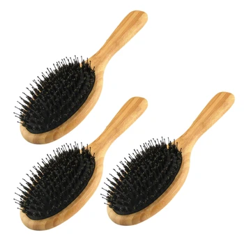 3X Щетка для волос Щетка для волос из кабаньей щетины С нейлоновыми шпильками Бамбуковая щетка-лопатка для распутывания волос, придающая блеск щеткам Ежедневного использования