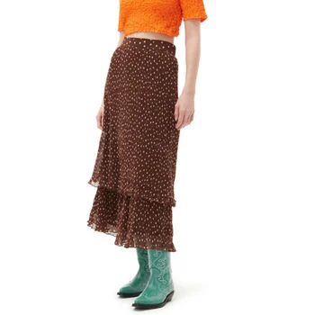 Женская юбка миди с эластичным поясом и принтом в горошек, весна и лето 2023, новые женские винтажные плиссированные длинные юбки с оборками