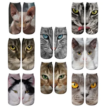 Забавный кошачий носок, носки с 3D принтом кота, спортивные носки с глубоким вырезом, Носки с милыми животными, Весна-осень, домашние носки для пола, Рождество для девочек
