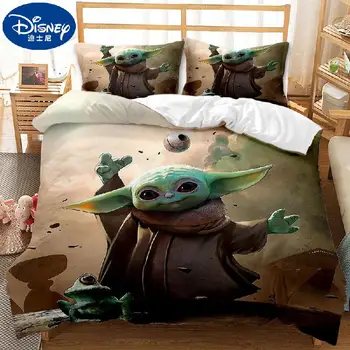 Комплект постельного белья Disney Star Wars Baby Yoda, Пододеяльник, Наволочки без простыни, Мультяшное Текстильное Покрывало для кровати, Односпальные, Двуспальные, Две Односпальные кровати, Покрывала