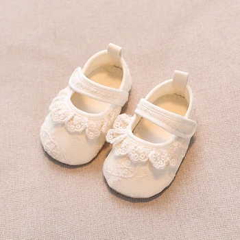 Обувь для новорожденных девочек, нескользящие туфли на мягкой подошве с кружевным бантом, туфли-лодочки для малышей, первые ходунки, Весенне-осенние туфли принцессы