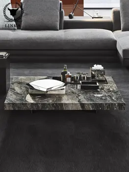Итальянский стиль, Легкий Роскошный Квадратный Современный Дизайнерский журнальный столик из массива дерева, Небольшая квартира, Вилла, Мраморный Чайный столик
