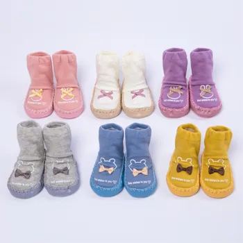 Детская Обувь Кожаные Носки для Детей с Мультяшными Противоскользящими Напольными Носками Для Малышей Из Расчесанного Хлопка Firstwalker Shoes