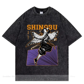 Футболки Demon Slayer, винтажная футболка для стирки, мужская крутая футболка с изображением манги, аниме, женские хлопковые футболки в стиле Харадзюку, манга в стиле хип-хоп