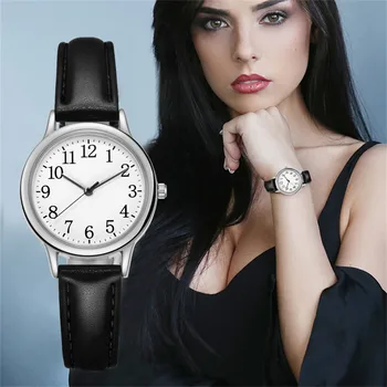 Роскошные женские часы, легко читаемые арабские цифры, кварцевые наручные часы с простым циферблатом, женский кожаный ремешок, цифровые часы Reloj