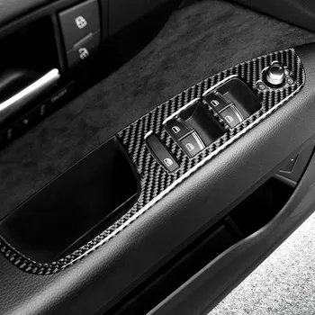 Кнопки подъема стекла окна автомобиля, отделка крышки 6шт для Audi Q7 2008-2015 LHD, наклейки на панель подлокотника двери автомобиля из углеродного волокна