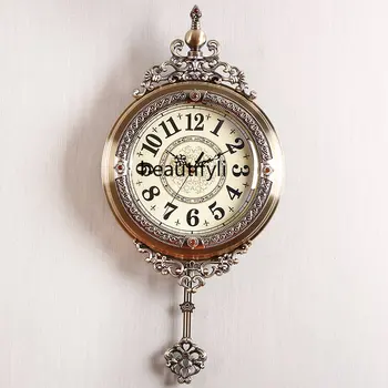 Американские легкие Роскошные настенные часы Для гостиной, модные Креативные Домашние Бесшумные часы, Европейские Ретро Настенные кварцевые часы