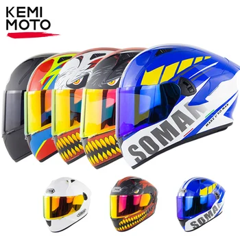 Мотоциклетные шлемы KEMIMOTO Full face с двумя линзами и большим задним крылом в горошек, одобренный мотоциклетный шлем Cascos Moto Capacete Helmet
