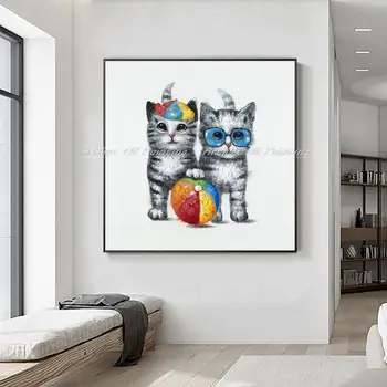 Arthyx, поп-арт, ручная роспись кота маслом на холсте, современная абстрактная настенная картина с мультяшными животными для украшения детской комнаты дома