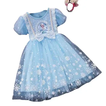 2023 Новое летнее платье для девочек, вечерние платья принцессы из замороженной сетки для девочек 3-8 лет, одежда для дня рождения для девочек