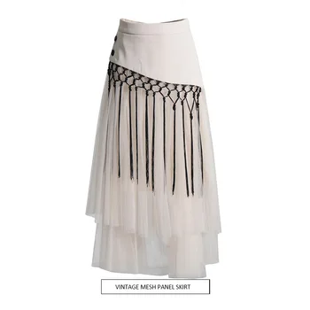 Персонализированная длинная юбка с вышивкой в стиле французской тяжелой промышленности в стиле ретро, весенняя модная юбка с высокой талией и пряжкой.