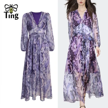 Дизайнерское Подиумное Фиолетовое Леопардовое Шифоновое платье на пуговицах с высокой талией, Струящееся Легкое Летнее платье для вечеринок Robe Za